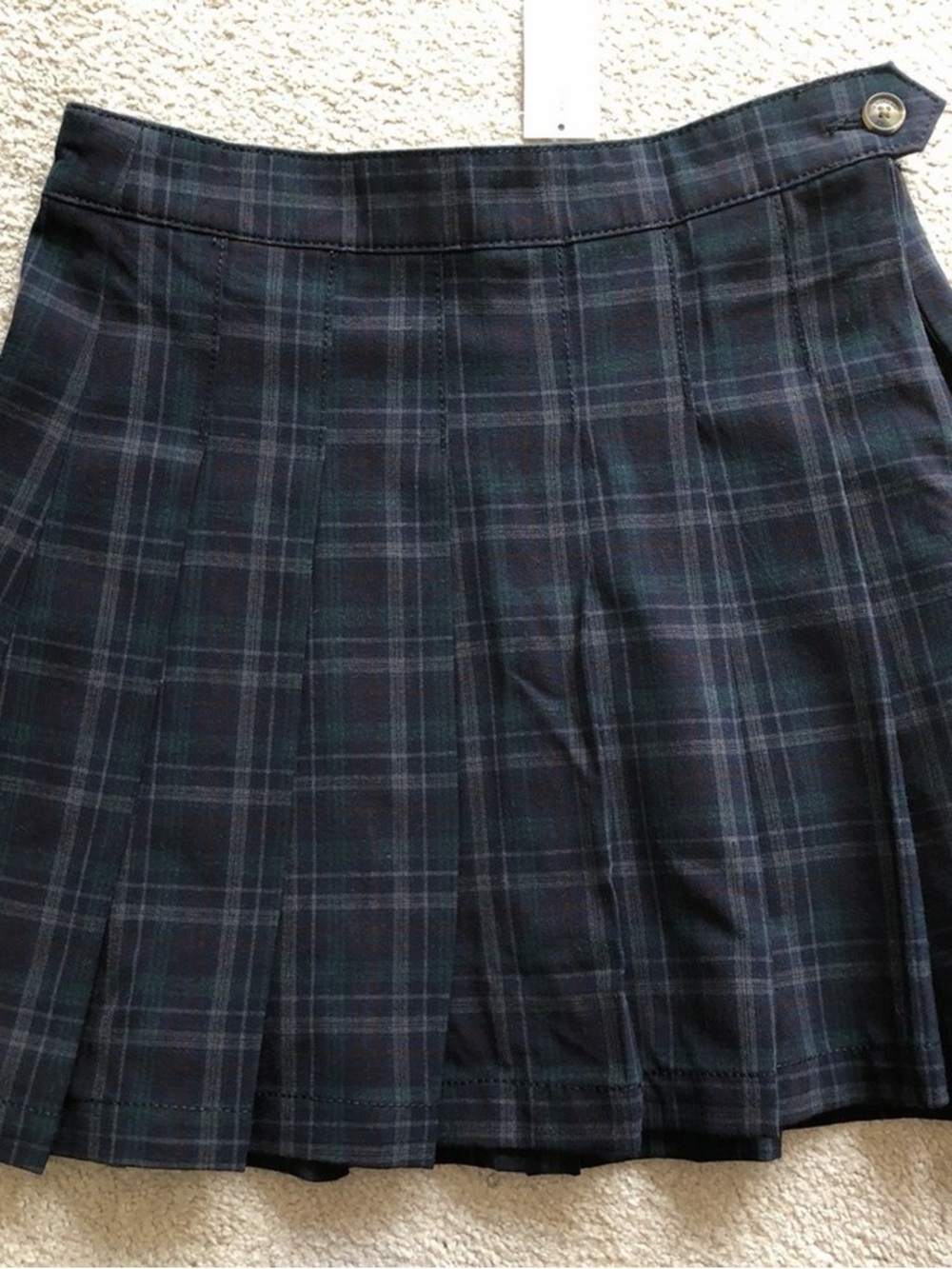 American Eagle Outfitters Navy and Forest Plaid Pleated Mini Skirt
